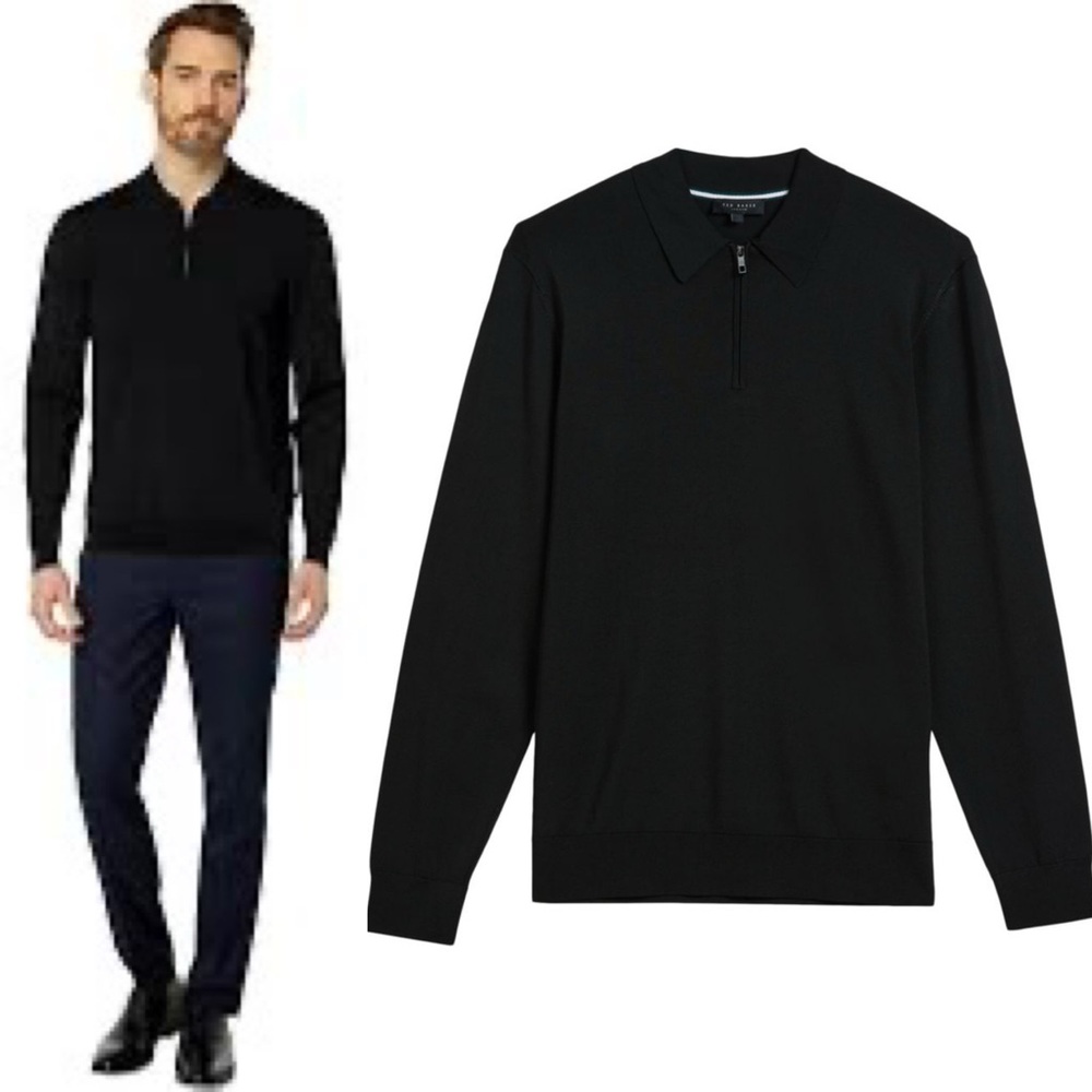 Men's Ted Baker London  Viba Half Zip
Polo Sweater - Black ted size 7 US 3Xl - Picture 5 of 15